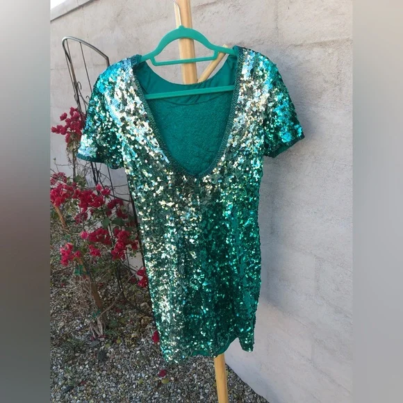 Vintage mini teal silver ombré beaded and sequin mini dress - Picture 13 of 14